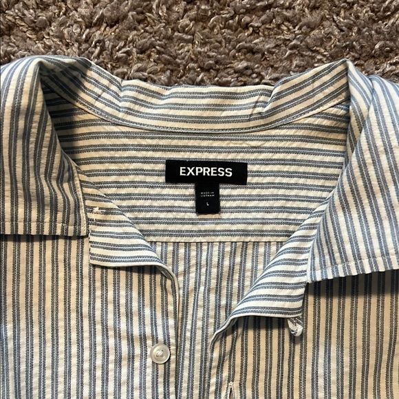Express Men's Striped Light Blue Shirt - Picture 2 of 3